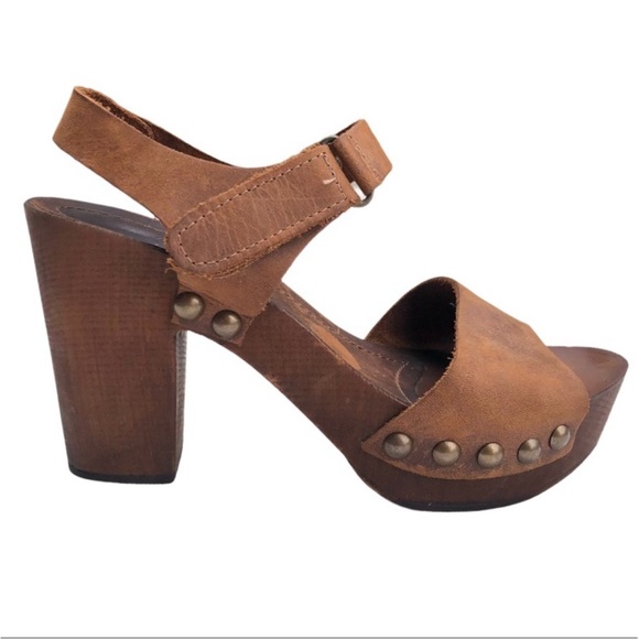 A. Giannetti Italian Leather Wooden Platform Heel Clogs - Picture 5 of 5